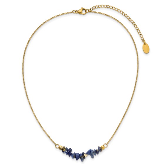 Chisel Stainless Steel Polished Yellow IP-plated Blue Sodalite on a 15 inch Plus a 2.75 inch Extension Cable Chain Necklace