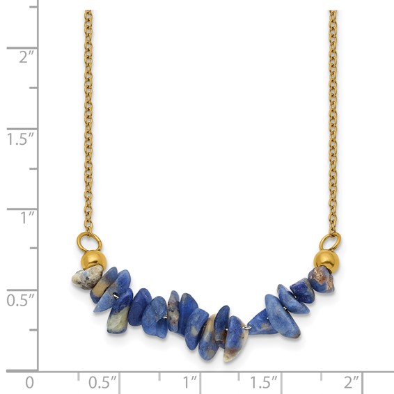 Chisel Stainless Steel Polished Yellow IP-plated Blue Sodalite on a 15 inch Plus a 2.75 inch Extension Cable Chain Necklace