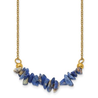 Chisel Stainless Steel Polished Yellow IP-plated Blue Sodalite on a 15 inch Plus a 2.75 inch Extension Cable Chain Necklace