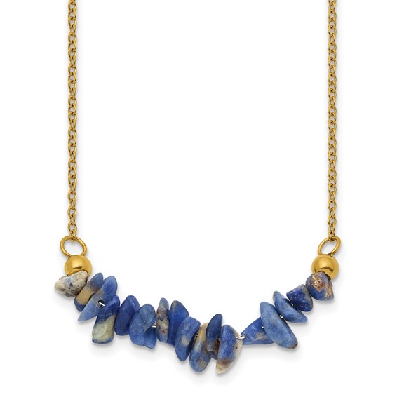 Chisel Stainless Steel Polished Yellow IP-plated Blue Sodalite on a 15 inch Plus a 2.75 inch Extension Cable Chain Necklace