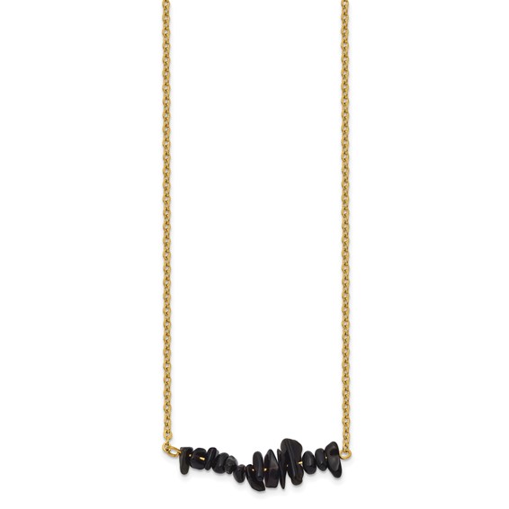 Chisel Stainless Steel Polished Yellow IP-plated Black Agate on a 15 inch Plus a 2.75 inch Extension Cable Chain Necklace