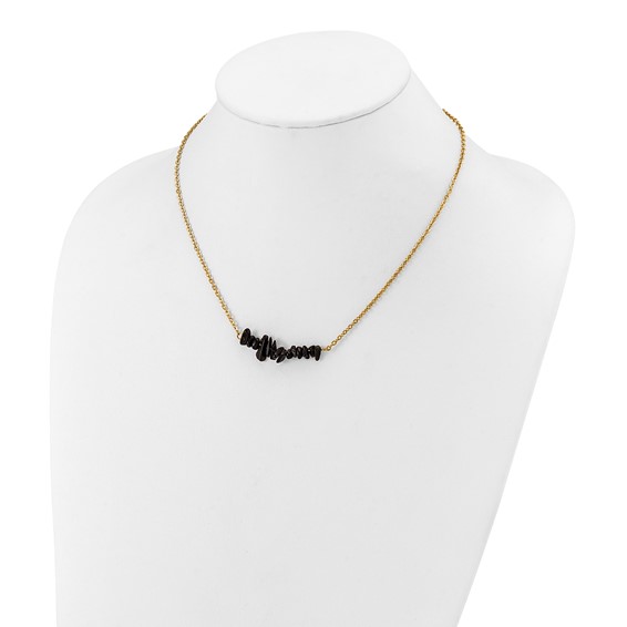 Chisel Stainless Steel Polished Yellow IP-plated Black Agate on a 15 inch Plus a 2.75 inch Extension Cable Chain Necklace