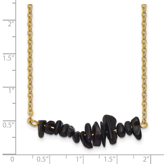 Chisel Stainless Steel Polished Yellow IP-plated Black Agate on a 15 inch Plus a 2.75 inch Extension Cable Chain Necklace