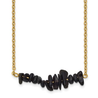 Chisel Stainless Steel Polished Yellow IP-plated Black Agate on a 15 inch Plus a 2.75 inch Extension Cable Chain Necklace