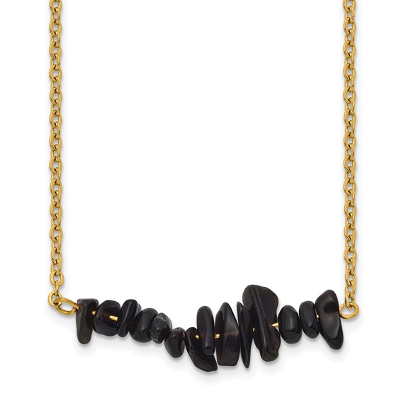 Chisel Stainless Steel Polished Yellow IP-plated Black Agate on a 15 inch Plus a 2.75 inch Extension Cable Chain Necklace