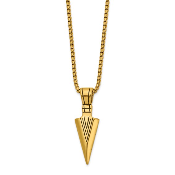Chisel Stainless Steel Antiqued and Polished Arrowhead Pendant on a 22 inch Box Chain Necklace