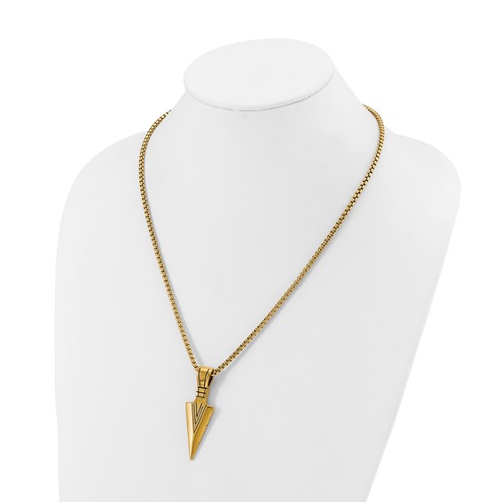 Chisel Stainless Steel Antiqued and Polished Arrowhead Pendant on a 22 inch Box Chain Necklace