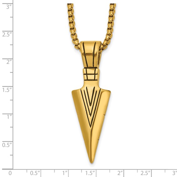 Chisel Stainless Steel Antiqued and Polished Arrowhead Pendant on a 22 inch Box Chain Necklace