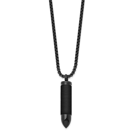 Chisel Stainless Steel Brushed and Polished Black IP-plated Bullet Capsule Pendant on a 22 inch Box Chain Necklace