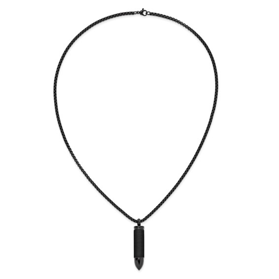 Chisel Stainless Steel Brushed and Polished Black IP-plated Bullet Capsule Pendant on a 22 inch Box Chain Necklace