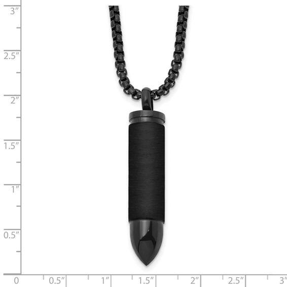 Chisel Stainless Steel Brushed and Polished Black IP-plated Bullet Capsule Pendant on a 22 inch Box Chain Necklace