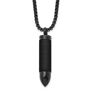 Chisel Stainless Steel Brushed and Polished Black IP-plated Bullet Capsule Pendant on a 22 inch Box Chain Necklace