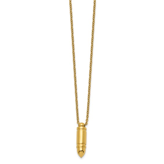 Chisel Stainless Steel Polished Yellow IP-plated Bullet Pendant on a 22 inch Cable Chain Necklace
