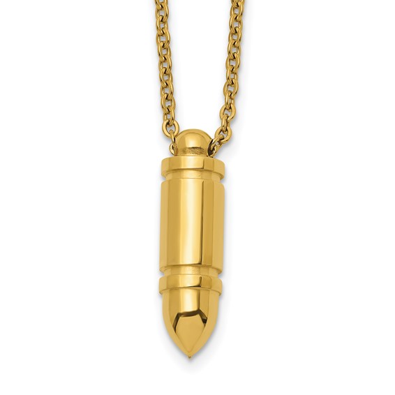 Chisel Stainless Steel Polished Yellow IP-plated Bullet Pendant on a 22 inch Cable Chain Necklace