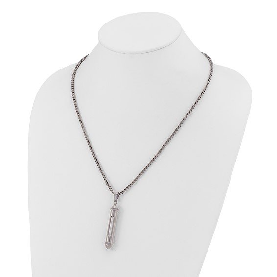 Chisel Stainless Steel Polished Bullet with Clear Vial Pendant on a 22 inch Box Chain Necklace