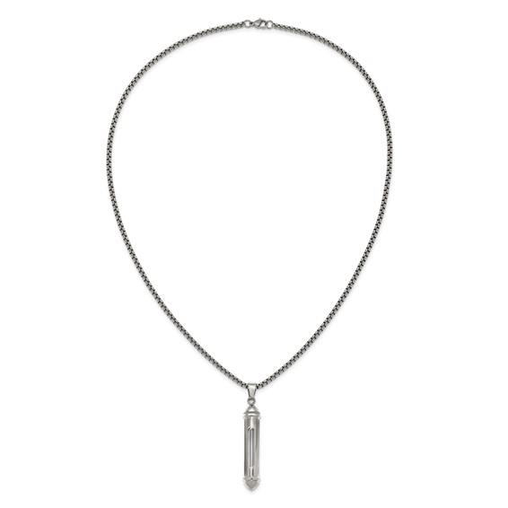 Chisel Stainless Steel Polished Bullet with Clear Vial Pendant on a 22 inch Box Chain Necklace