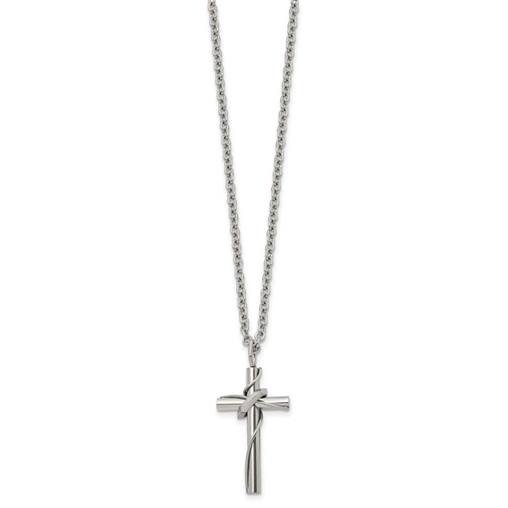 Chisel Stainless Steel Polished Cross with Moving Ring Pendant on an 18 inch Plus a 2 inch Extension Cable Chain Necklace