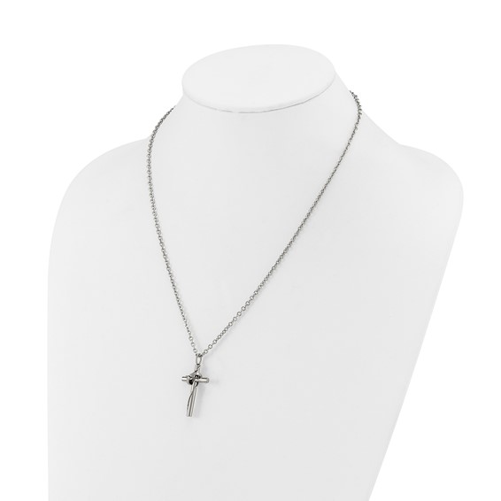 Chisel Stainless Steel Polished Cross with Moving Ring Pendant on an 18 inch Plus a 2 inch Extension Cable Chain Necklace