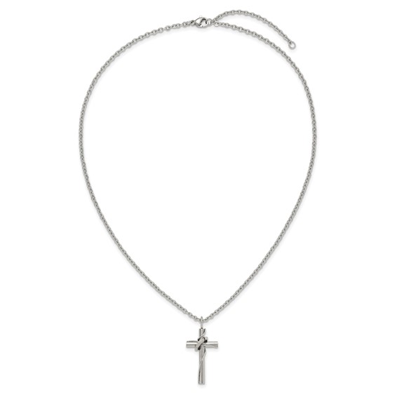 Chisel Stainless Steel Polished Cross with Moving Ring Pendant on an 18 inch Plus a 2 inch Extension Cable Chain Necklace
