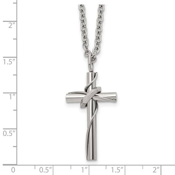 Chisel Stainless Steel Polished Cross with Moving Ring Pendant on an 18 inch Plus a 2 inch Extension Cable Chain Necklace