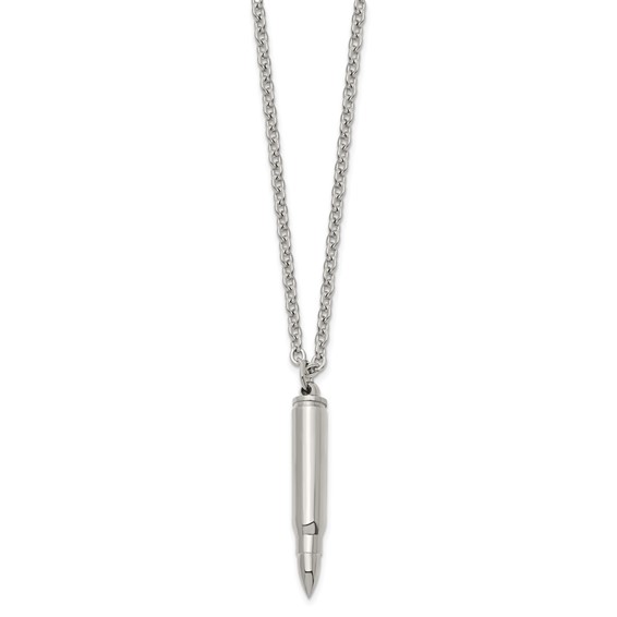 Chisel Stainless Steel Polished Bullet Capsule Pendant on a 20 inch Plus 2 inch Extension Cable Chain Necklace