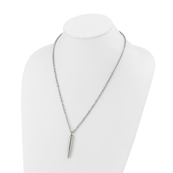 Chisel Stainless Steel Polished Bullet Capsule Pendant on a 20 inch Plus 2 inch Extension Cable Chain Necklace