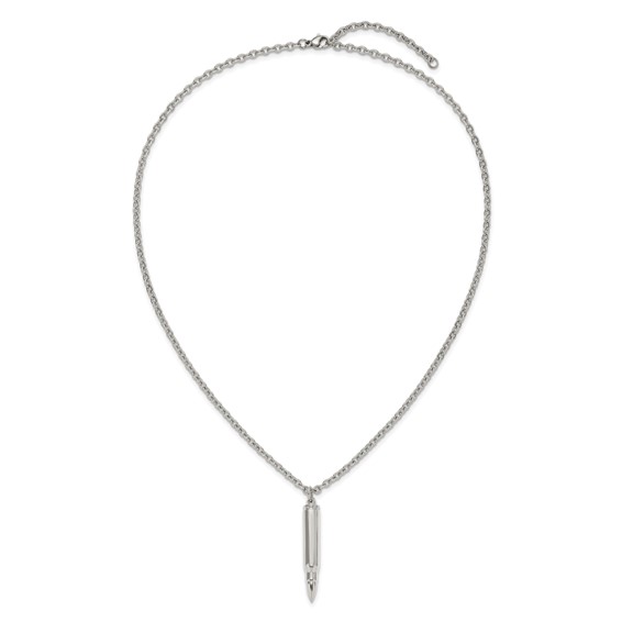Chisel Stainless Steel Polished Bullet Capsule Pendant on a 20 inch Plus 2 inch Extension Cable Chain Necklace