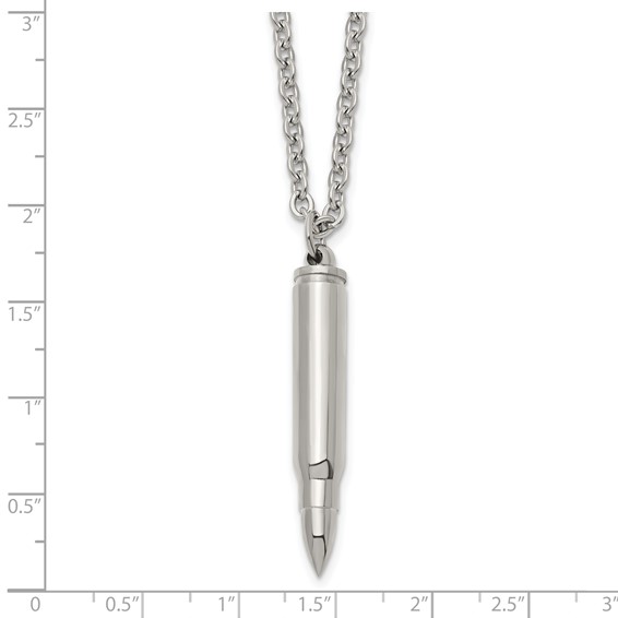 Chisel Stainless Steel Polished Bullet Capsule Pendant on a 20 inch Plus 2 inch Extension Cable Chain Necklace