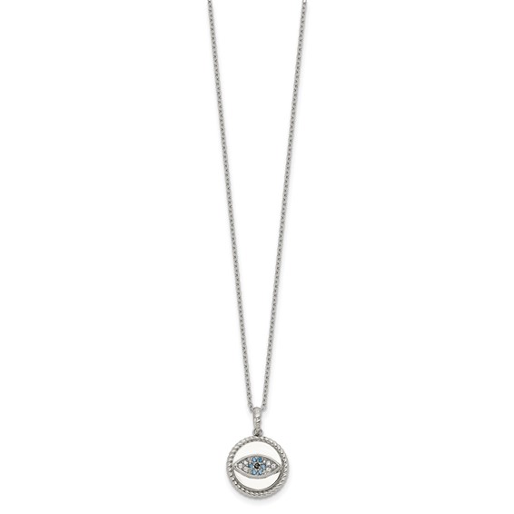 Chisel Stainless Steel Polished with Blue and White CZ Evil Eye Pendant on an 18 inch Plus a 2 inch Extension Cable Chain Necklace