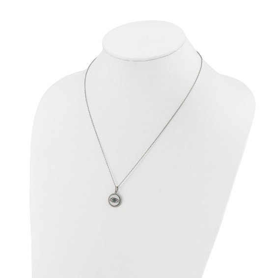 Chisel Stainless Steel Polished with Blue and White CZ Evil Eye Pendant on an 18 inch Plus a 2 inch Extension Cable Chain Necklace