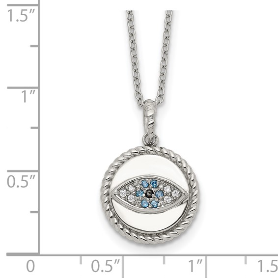 Chisel Stainless Steel Polished with Blue and White CZ Evil Eye Pendant on an 18 inch Plus a 2 inch Extension Cable Chain Necklace