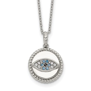 Chisel Stainless Steel Polished with Blue and White CZ Evil Eye Pendant on an 18 inch Plus a 2 inch Extension Cable Chain Necklace