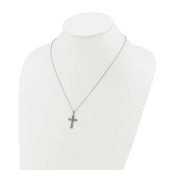 Chisel Stainless Steel Polished Cross with Ichthus Pattern Pendant on an 18 inch Plus a 2 inch Extension Cable Chain Necklace