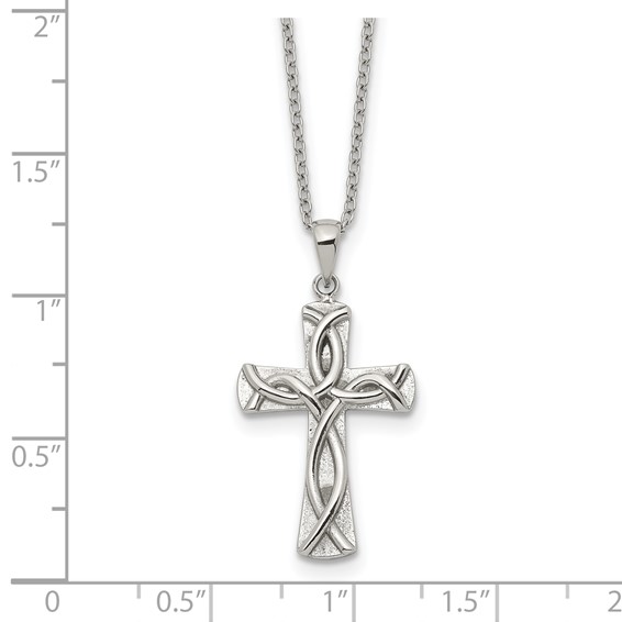 Chisel Stainless Steel Polished Cross with Ichthus Pattern Pendant on an 18 inch Plus a 2 inch Extension Cable Chain Necklace