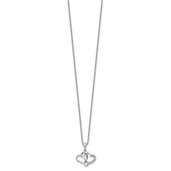 Chisel Stainless Steel Polished CZ Infinity Double Hearts Pendant on an 18 inch Plus a 2 inch Extension Cable Chain Necklace