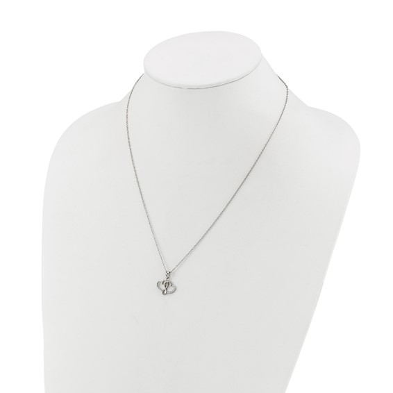 Chisel Stainless Steel Polished CZ Infinity Double Hearts Pendant on an 18 inch Plus a 2 inch Extension Cable Chain Necklace