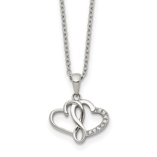 Chisel Stainless Steel Polished CZ Infinity Double Hearts Pendant on an 18 inch Plus a 2 inch Extension Cable Chain Necklace