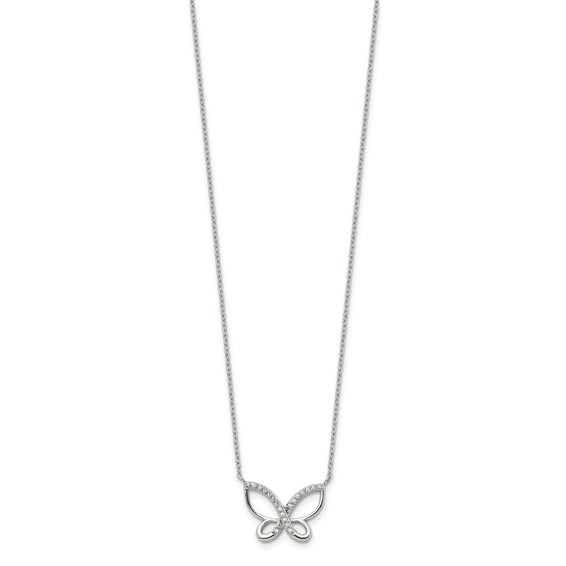 Chisel Stainless Steel Polished CZ Butterfly Pendant on an 18 inch Plus a 2 inch Extension Cable Chain Necklace