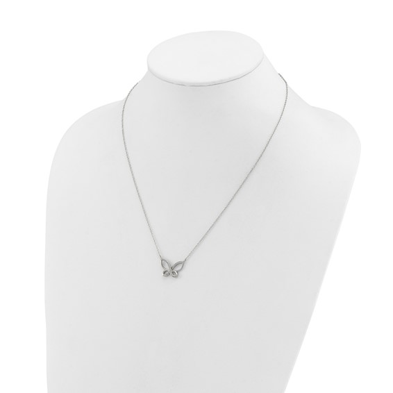 Chisel Stainless Steel Polished CZ Butterfly Pendant on an 18 inch Plus a 2 inch Extension Cable Chain Necklace
