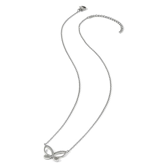 Chisel Stainless Steel Polished CZ Butterfly Pendant on an 18 inch Plus a 2 inch Extension Cable Chain Necklace