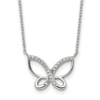 Chisel Stainless Steel Polished CZ Butterfly Pendant on an 18 inch Plus a 2 inch Extension Cable Chain Necklace