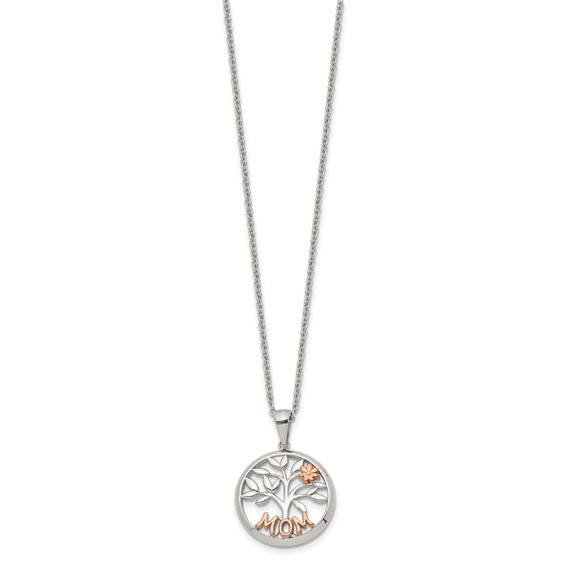 Chisel Stainless Steel Polished Rose IP-plated MOM Tree Pendant on a 20 inch Plus a 2 inch Extension Cable Chain Necklace