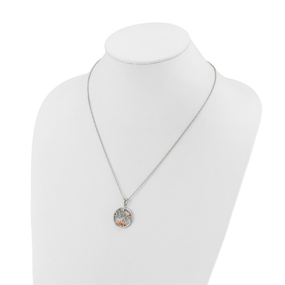 Chisel Stainless Steel Polished Rose IP-plated MOM Tree Pendant on a 20 inch Plus a 2 inch Extension Cable Chain Necklace