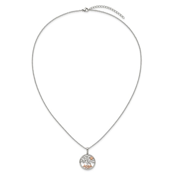 Chisel Stainless Steel Polished Rose IP-plated MOM Tree Pendant on a 20 inch Plus a 2 inch Extension Cable Chain Necklace