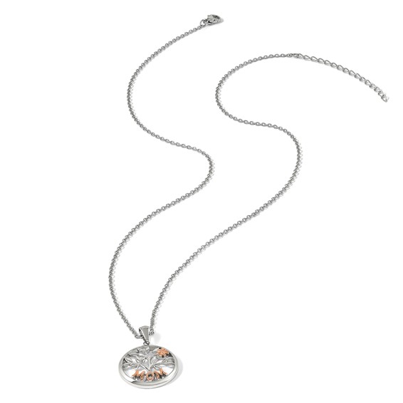 Chisel Stainless Steel Polished Rose IP-plated MOM Tree Pendant on a 20 inch Plus a 2 inch Extension Cable Chain Necklace