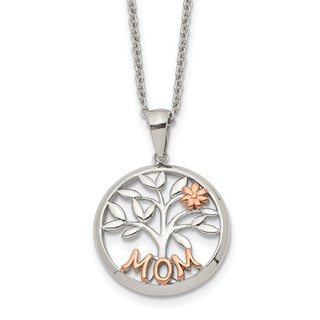Chisel Stainless Steel Polished Rose IP-plated MOM Tree Pendant on a 20 inch Plus a 2 inch Extension Cable Chain Necklace
