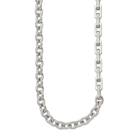 Chisel Stainless Steel Brushed and Polished Half Cable Link and Half Square Link 22 inch Necklace