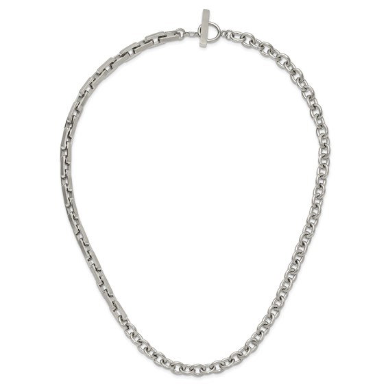 Chisel Stainless Steel Brushed and Polished Half Cable Link and Half Square Link 22 inch Necklace