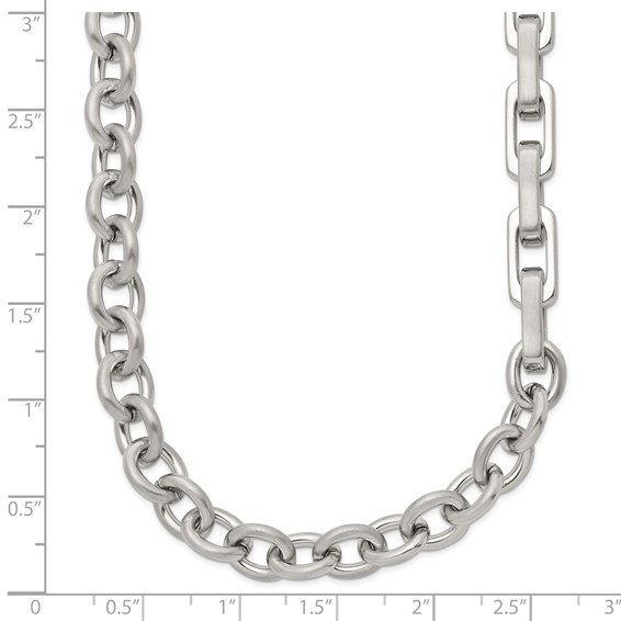 Chisel Stainless Steel Brushed and Polished Half Cable Link and Half Square Link 22 inch Necklace
