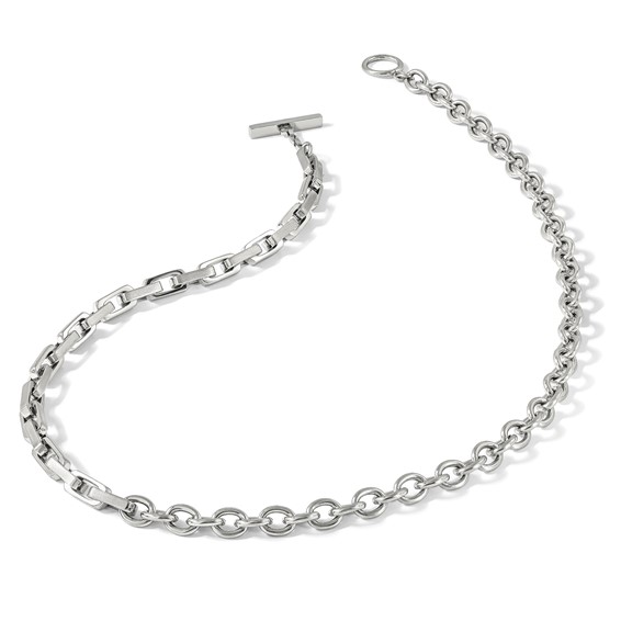 Chisel Stainless Steel Brushed and Polished Half Cable Link and Half Square Link 22 inch Necklace